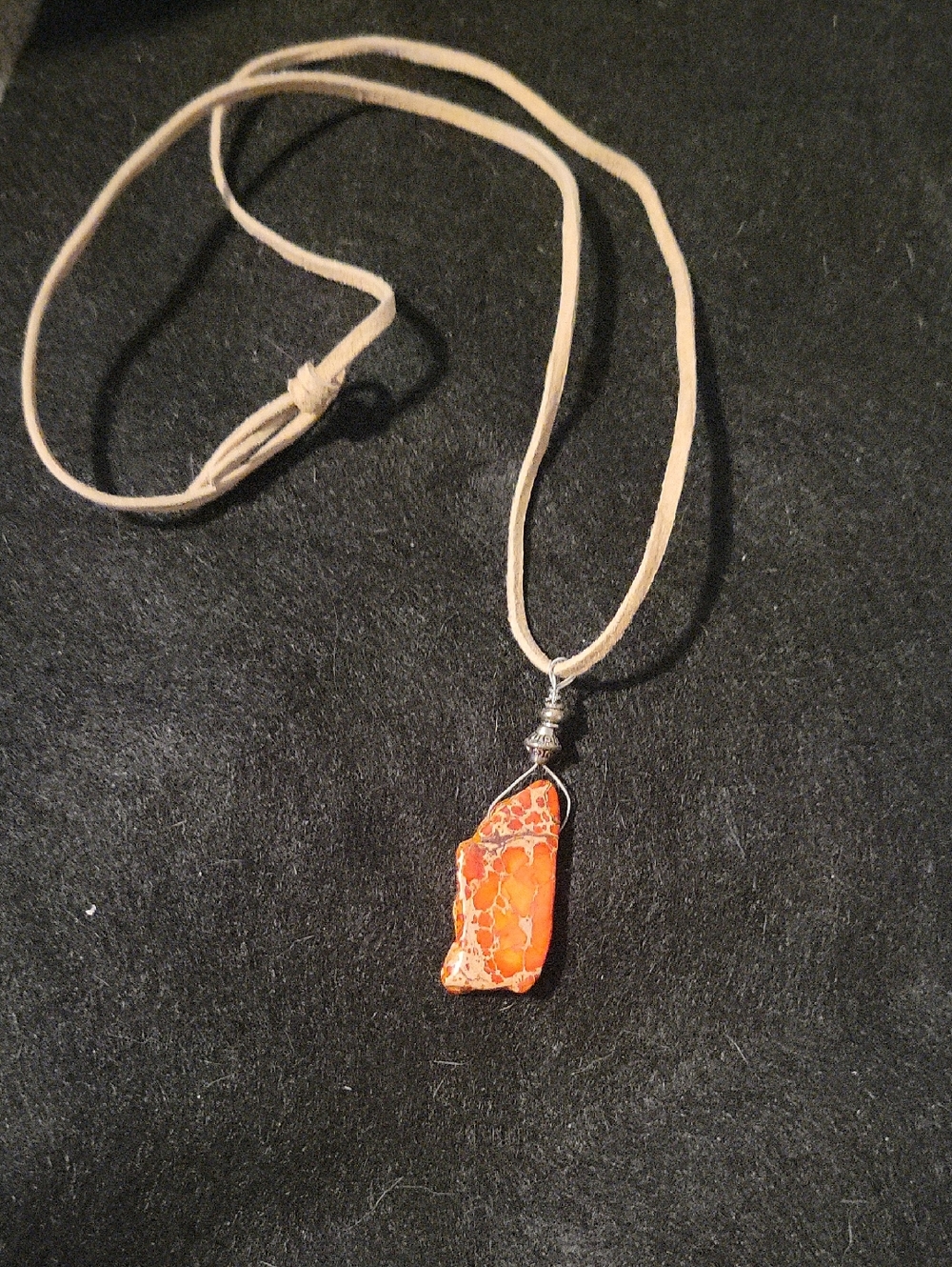 Source Unknown Orange Stone Pendant Necklace with Beige Cord